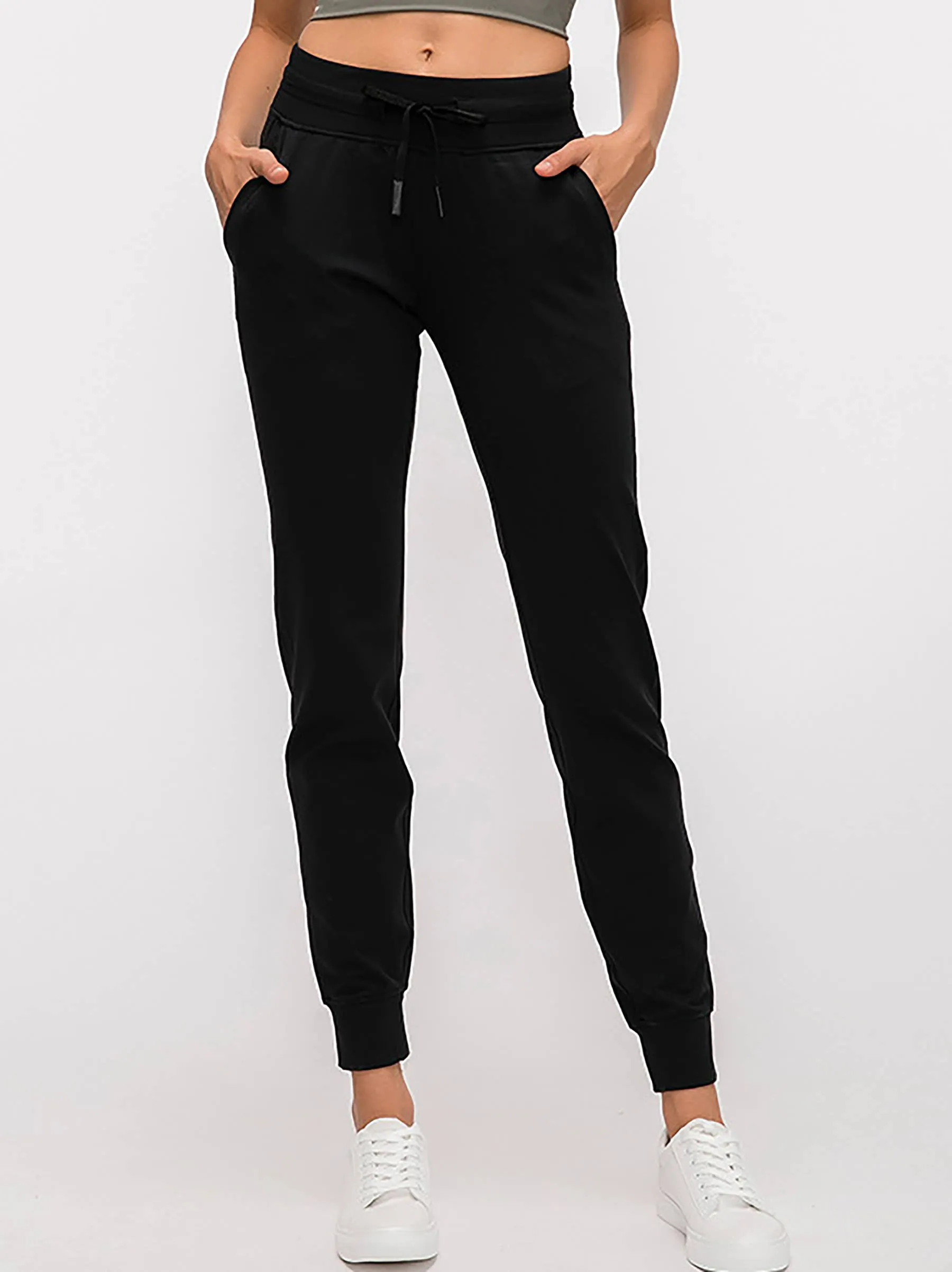 Drawstring Quick Dry Elastic Running Fitness Pants: XL（12） / Black